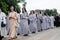 Nuns taking part in a procession for the Feast of Corpus Christi, in the streets of Krakow old town, Poland