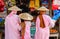 Nuns walking for morning alms in Bagan, Myanmar