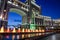 Nur-Sultan, Kazakhstan, August 2019, Fountains with lighting on the background