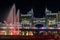 Nur-Sultan, Kazakhstan, August 2019, Fountains with lighting on the background