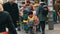 Nuremberg, Germany - December 10, 2019: A group of young children of kindergarten age in reflective vests walks on