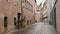 Nuremberg, Germany - December 3, 2018: Narrow German street. View of the city of Nuremberg.