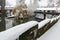 Nuremberg, Germany - Executioner house and footbridge - river Pegnitz- white winter