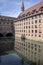 Nuremberg / GERMANY - September 17, 2018: Heilig-Geist-Spital, Hospice of the Holy Spirit beautiful historic bulding on Pegnitz