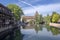 Nuremberg / GERMANY - September 17, 2018: Picturesque view of river Pegnitz in Nuremberg with water reflections