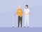 Nurse assistant help old man or elder to walk with simple flat concept