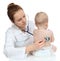 Nurse auscultating child baby patient heart with stethoscope