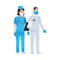 Nurse with biosecurity cleaning person