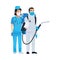 Nurse with biosecurity cleaning person