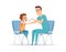 Nurse and boy. Rehabilitation, pediatrician ill kid. Cartoon vaccination, doctor and little patient. Flu or virus