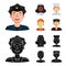 A nurse , a cook , a builder , a taxi. People of different professions set collection icons in cartoon,black style