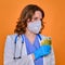 Nurse counts the bills in euros, close-up. The concept of paying doctors during the coronavirus and other diseases pandemic