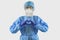 Nurse or doctor in coverall PPE uniform to protect coronavirus covid-19