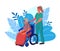 Nurse and elderly woman on the wheel chair on the walk.