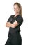 Nurse facing left in black scrubs