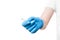 Nurse hand in a blue sterile glove hold to give cotton swab for sampling smear analysis.