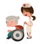 Nurse helping old granny illustration cartoon character