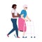 Nurse helps an elderly female in rehabilitation center a vector illustration