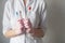 Nurse holds tubes for blood test. Close-up view