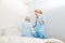 Nurse listens to patient with stethoscope