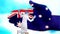 Nurse in medical mask and gloves washes large hand, painted in colors of Australia flag. State care for nation health