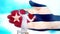 Nurse in medical mask and gloves washes large hand, painted in colors of Cuba flag. State care for nation health. Wash