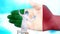 Nurse in medical mask and gloves washes large hand, painted in colors of Italy flag. State care for nation health. Wash