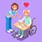 Nurse with Patient in Hospital Isometric People Cartoon Vector