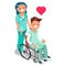 Nurse with Patient in wheelchair Isometric People Cartoon Vector