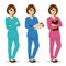 Nurse posing in three different color scrubs uniform