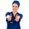 Nurse showing thumbs up success sign