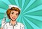 Nurse with a syringe for vaccination. Medicine and health care. Pop art retro vector illustration