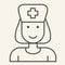 Nurse thin line icon. Medical assistant with stethoscope and cap outline style pictogram on white background. Medical