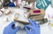 Nurse unpacking medication in boxes, conceptual image