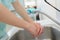 Nurse washes hands