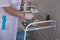 A nurse works in a hospital in the treatment room