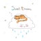 Nursery art: cute hand-drawn tiger sleep on the funny soft cloud.