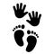 Nursery, kinder garden symbol - hands and foot of a kid. Vector icon.