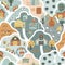 Nursery seamless pattern with hills, farm houses, greenhouses, tractors, animals, and trees