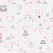 Nursery seamless pattern with princess, unicorn, castle, carriage. Vector childish background in hand-drawn scandinavian