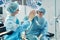 Nurses giving high five to each other on operation bed