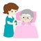 Nursing Assistant giving grandmother medicine illustration