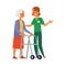 Nursing home nurse taking care of senior lady flat vector illustration isolated.