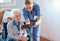 Nursing home, woman or doctor with tablet checking medical results, chart online or social media. Healthcare, tech and