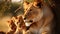 Nurturing Love: A Lioness\\\'s Gentle Care for Her Cubs