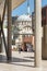 Nusretiye Ottoman Mosque framed by passage at Istanbul Museum of Modern Art, suited inside Galataport, Istanbul, Turkey