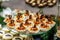 Nut cakes on a glass tray. Concept food, desserts, restaurant, p