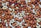 Nut photo background. Cashew, almond, hazelnut mix closeup. Organic food rustic banner template.