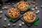 Nut tartlet with hazelnuts, almonds and caramel