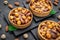 Nut tartlet with hazelnuts, almonds and caramel